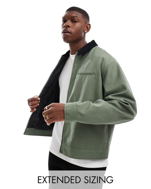 ASOS Green Harrington Jacket With Cord Collar for men
