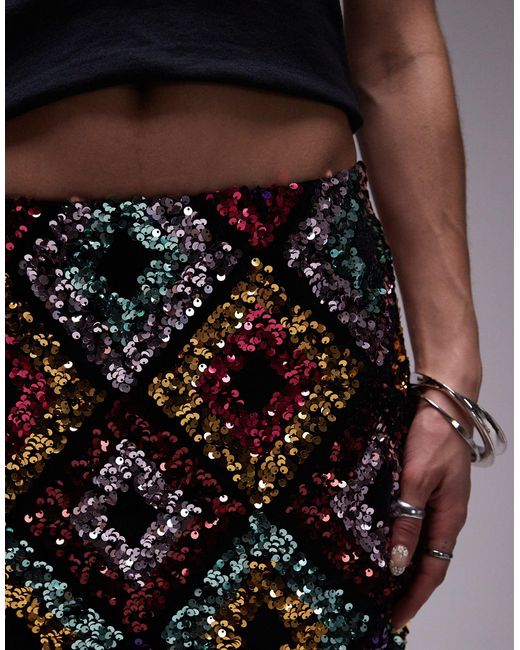 TOPSHOP Black Diamond Sequin Midaxi Pencil Skirt