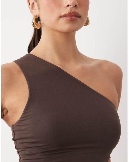 Oh Polly Brown Modal One Shoulder Open Back Top