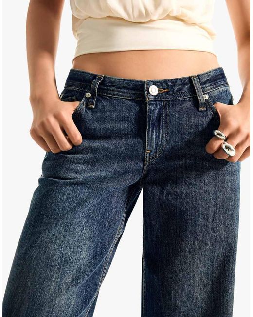Bershka Blue Low-Rise Straight-Leg Jeans