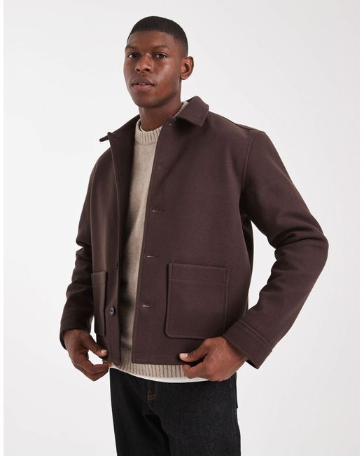 ASOS Brown Wool Look Harrington Jacket for men