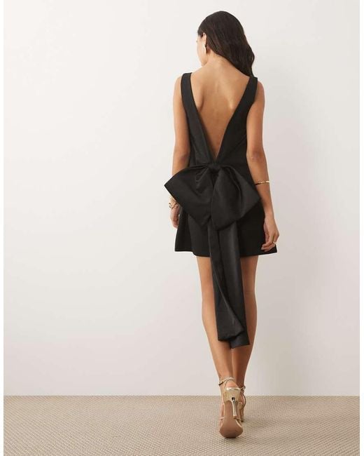 ASOS Natural Slash Neck Shift Mini Dress With Bow Back