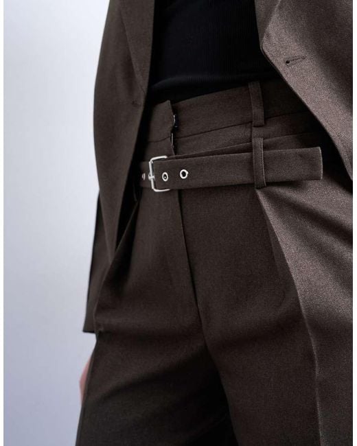 Pantaloni A Vita Alta Marroni Con Cintura di TOPSHOP in Brown