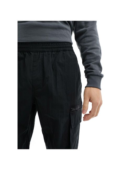River Island Black Astro Cargo Trousers for men