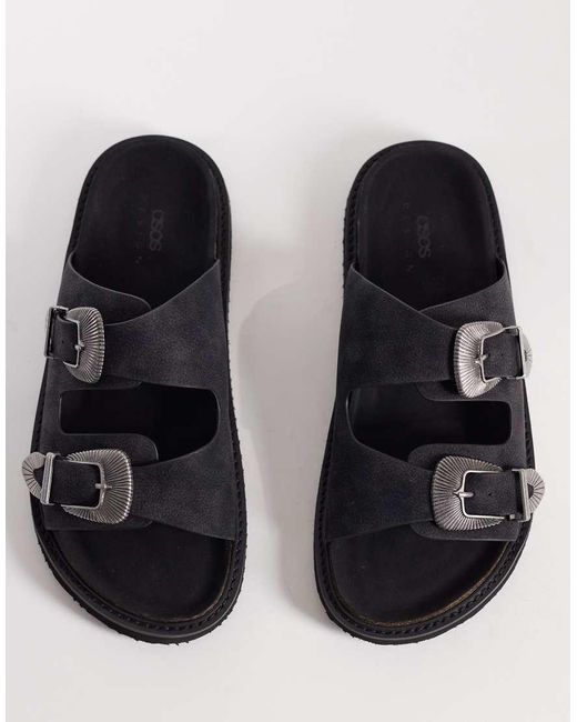 ASOS Natural Two Strap Sandals With Western Buckles for men