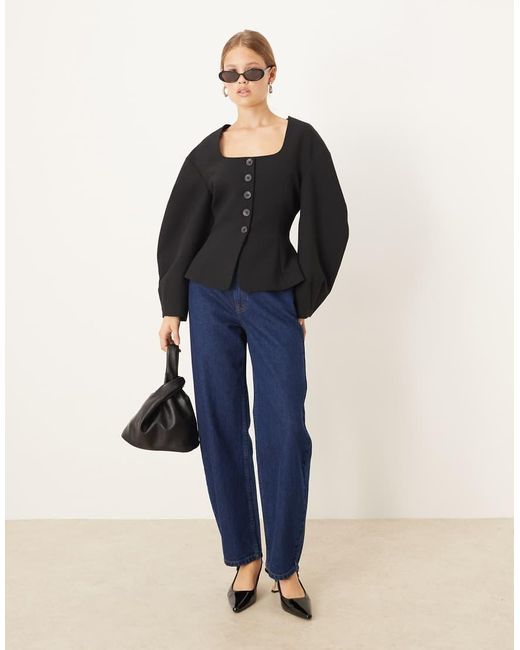 ASOS Black Cinch Fitted Cocoon Sleeve Blazer