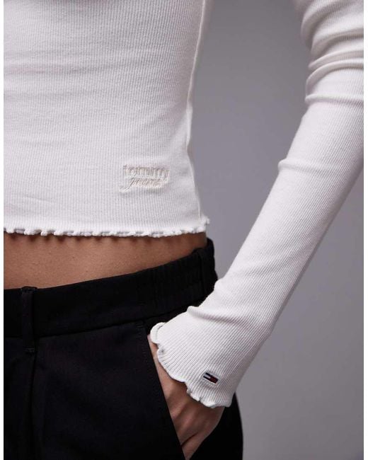 Top Blanco De Manga Larga Con Bordes Ondulados De Canalé De Tommy Hilfiger de color Gray