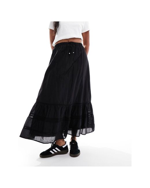 Cotton On Black Cotton On Maxi Prairie Skirt With Lace Trim Detail