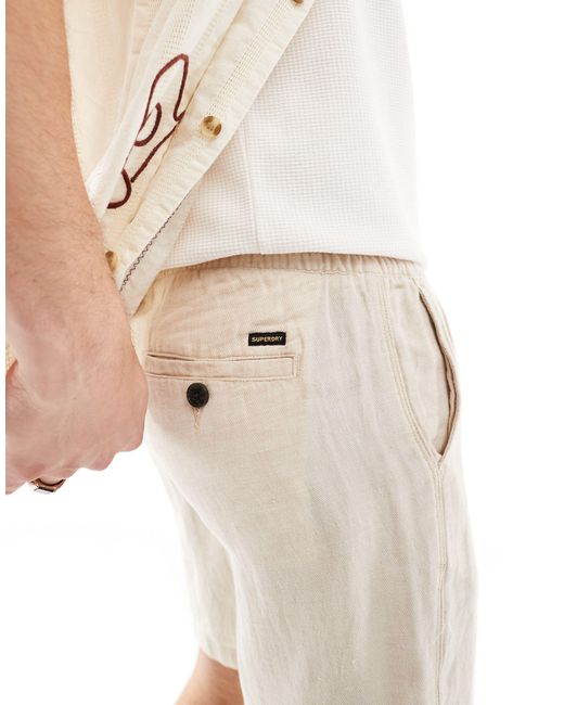 Superdry White Drawstring Linen Shorts for men