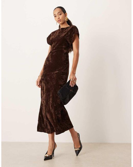 ASOS Natural Crew Neck Short Sleeve Velvet Midi Dress