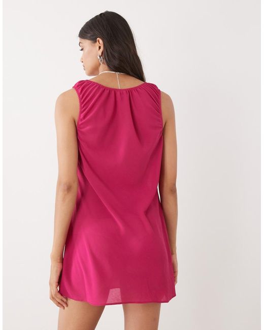 Collusion Red Chiffon Tie Front Mini Dress