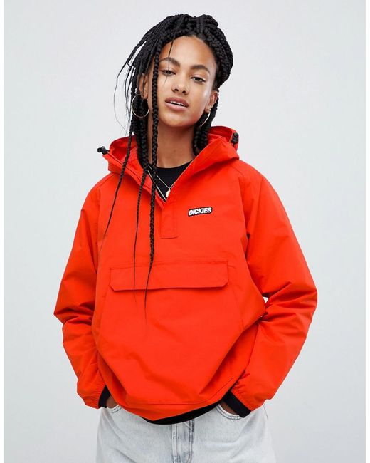 Dickies Orange Overhead Hooded Jacket With Half Zip Front Pocket