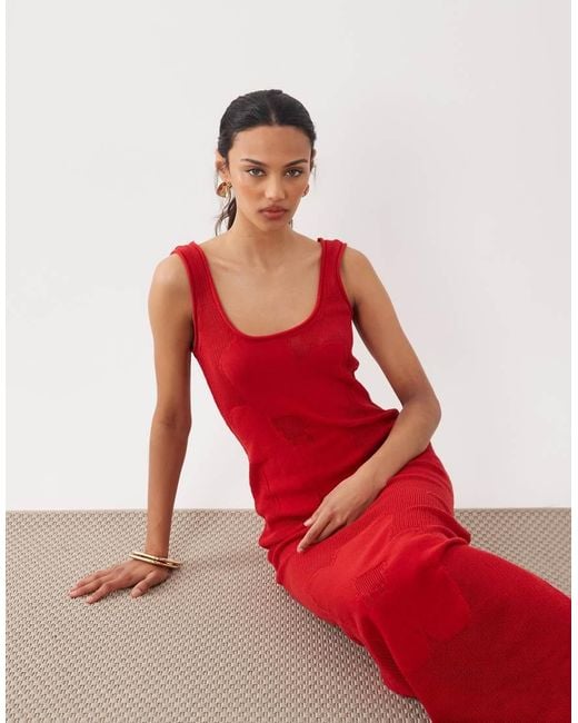 ASOS Red Fine Knit Floral Maxi Dress