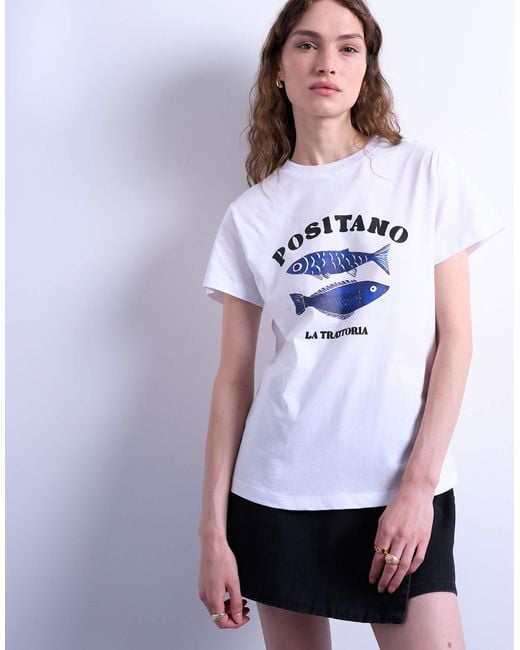 TOPSHOP White Graphic Positano Everyday Tee