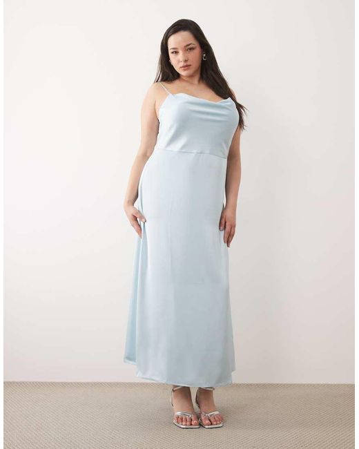 Vila Curve Blue Satin Cowl Neck Cami Maxi Dress