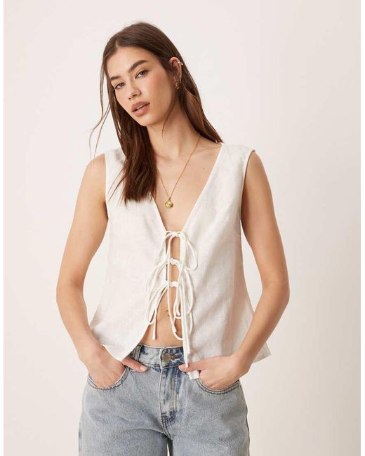 Glamorous Natural Tie Front Top