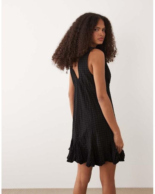 ASOS Black V Neck Mini Button Down Mini Dress With Lace Trims And Godets