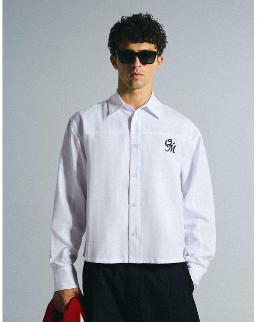 Bershka White Long Sleeve Print Shirt for men
