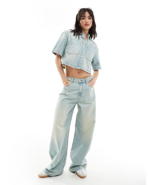 Chemise courte d'ensemble en jean délavé ASOS en coloris Blue