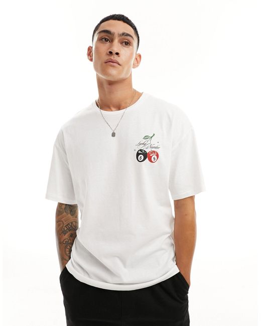Jack & Jones White Oversized T-shirt With Lucky Number Back Print for men
