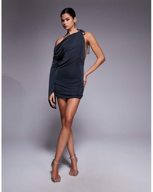 I.AM.GIA Blue Jolie Drape Off Shoulder Fluted Sleeve Open Back Mini Dress