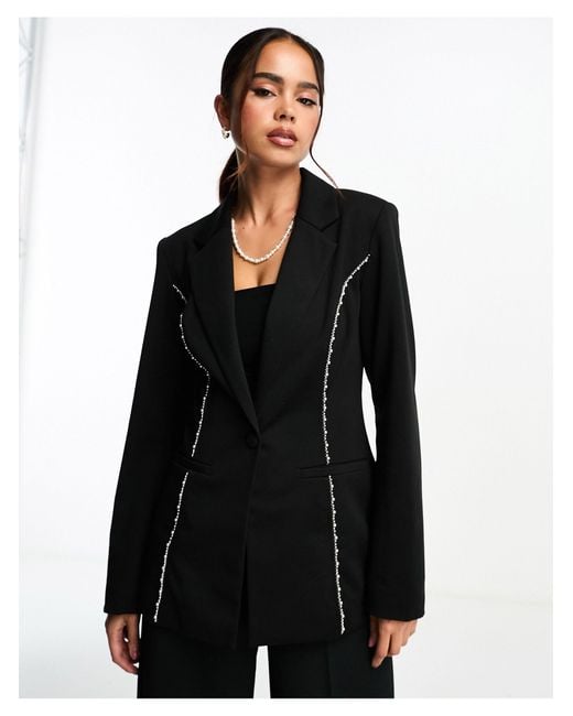 Miss Selfridge Black Going Out Fitted Blazer With Pearl Trim Co Ord