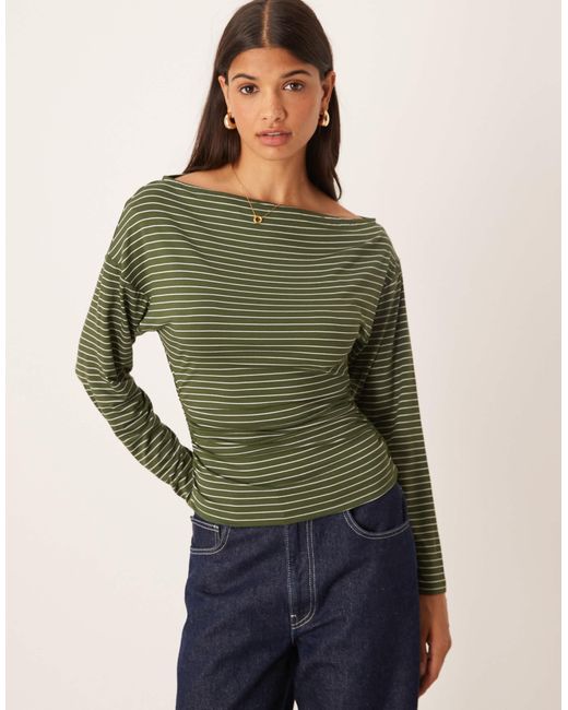 ASOS Green Stripe Cinched Asymmetric Long Sleeve Top