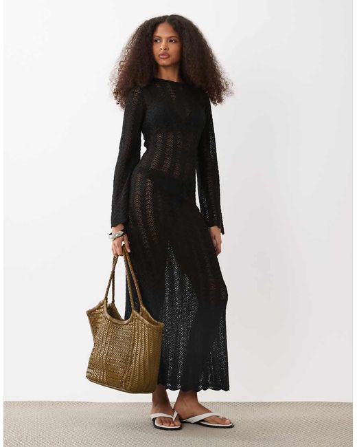mango crochet dress cotton tie front maxi in brown this dress combines comfort and elegance with its regular fit Mango Women's Floral Crochet Dress