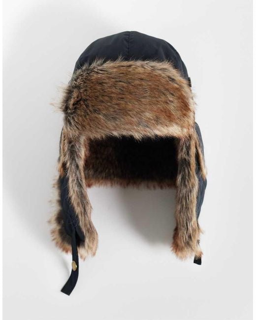 Barbour Black Cleadon Faux Fur Quilted Trapper Hat for men