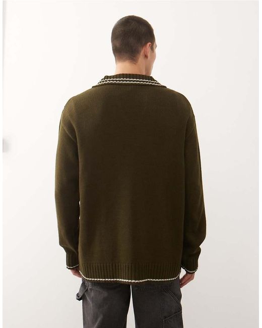 Collusion Green Knitted Argyle Boxy Sweater Jumper for men