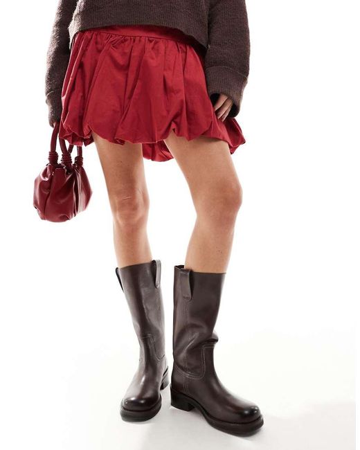 ASOS Red Cindy Leather Pull On Boot