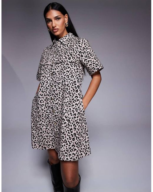 Barbour Gray Harley Denim Leopard Mini Dress
