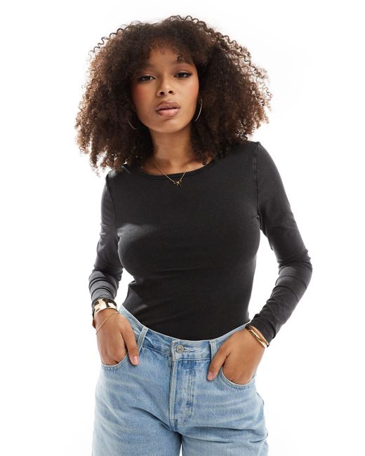ONLY Black Boat Neck Long Sleeve Top