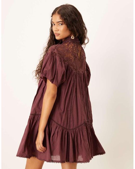 ASOS Black Lace Detail Puff Sleeve Mini Dress
