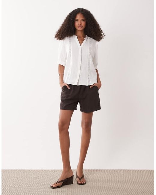 Jdy White Cheesecloth Shirt With Lace Stripe Detail