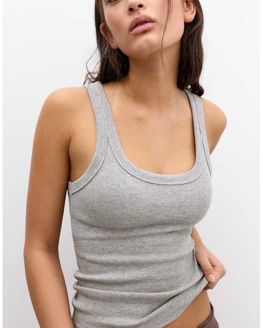 Pull&Bear Gray Ribbed Tank Top