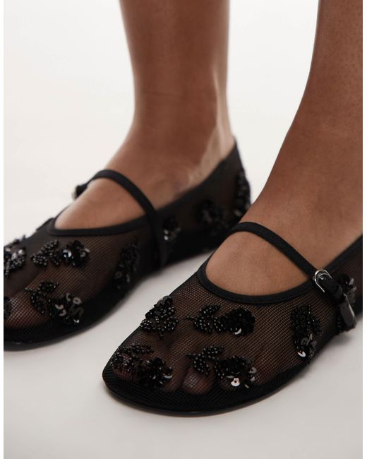 Mango Black Embelished Mesh Ballet Pump