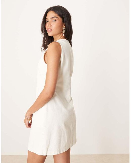 ASOS Natural Denim Sleeveless V Neck Dress With Button Through