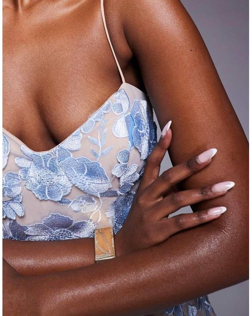 Jarlo Blue Ronie Structured Floral Lace Mini Dress