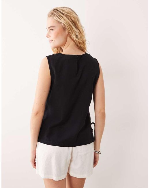 Vila Black Linen Touch Tie Side Sleeveless Top