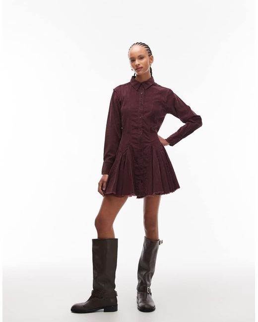 ASOS Purple Cord Shirt Dress With Nipped
