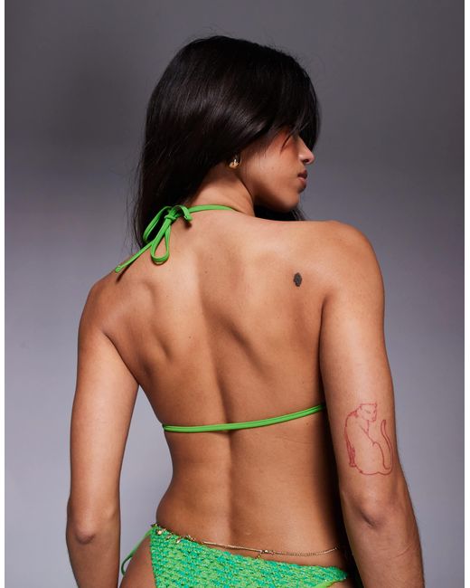 ASOS Green – rosie – triangel-bikinioberteil aus häkelstrick