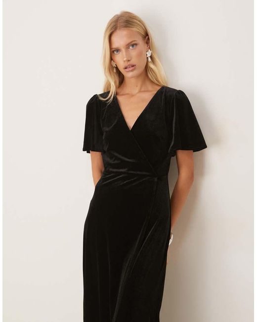 Maya Black Velvet Faux Wrap Maxi Dress