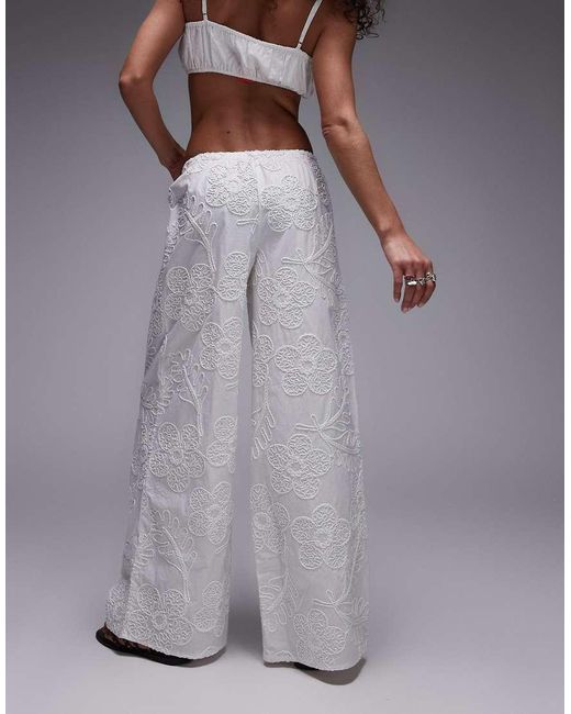TOPSHOP Gray Floral Stitch Straight Leg Pants
