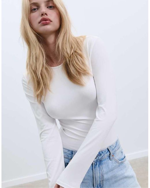 Stradivarius Body Van Polyamide Met Lange Mouwen in het White