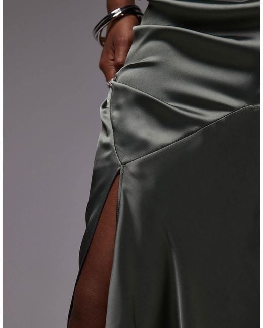 ASOS Gray Satin Panel Bias Maxi Skirt