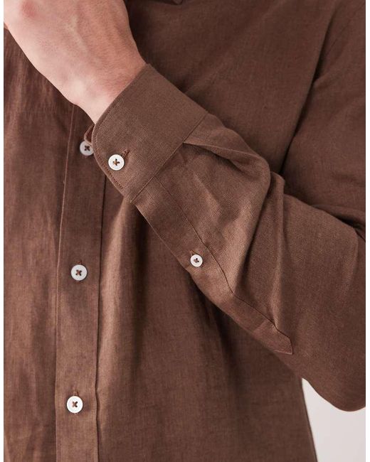 Mango Brown 100% Linen Long Sleeve Shirt for men