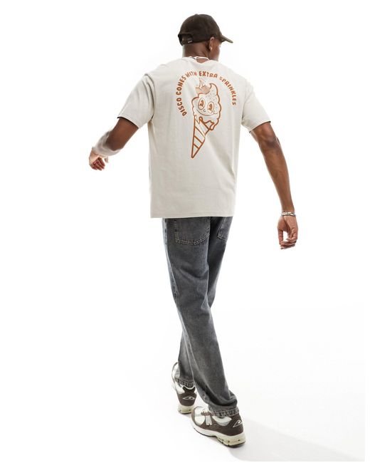 T-shirt squadrata color pietra con stampa "disco cone" di Another Influence in White da Uomo
