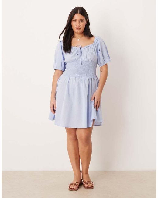 Esmee Curve Blue Puff Sleeve Tie Front Mini Beach Dress