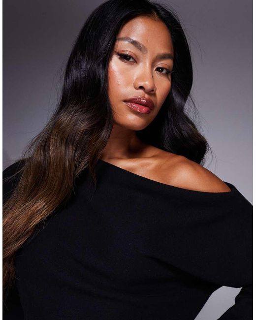 Vestito Midi Morbidissimo A Maniche Lunghe Con Spalla Scivolata di ASOS in Black